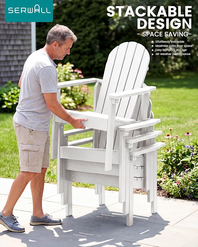 SERWALL HDPE Stackable Adirondack Chairs Set of 4, Space-Saving - Image 6