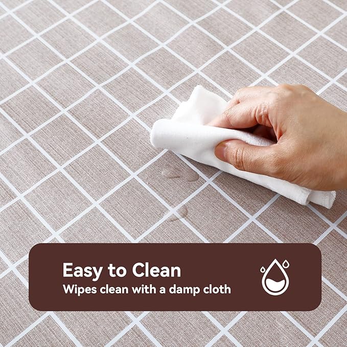 Romanstile Rectangle Vinyl Tablecloth, 100% Waterproof Oil-Proof Checkered Plastic Table Cloth, Heavy Duty Wipeable Table Covers for Dining, Camping, Picnic, Outdoor - 52 x 70 Inch, Sand