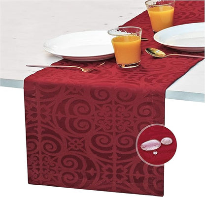 Red Table Runner 120 inch, Cranberry Damask Dresser Scarf, Outdoor Coffee Table Runner, Burgundy Jacquard Dining Table Runners for Dinner Parties, Events, Wedding, Decor Thanksgiving, Christmas
