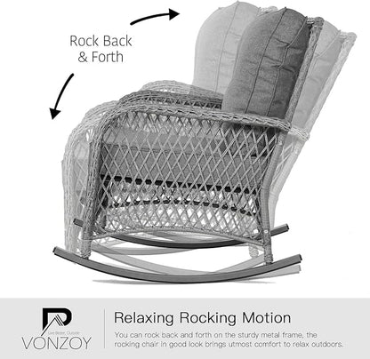 Patio Furniture Set 3 Pieces, Wicker Outdoor Rocking Bistro Set, Backyard or - Image 5