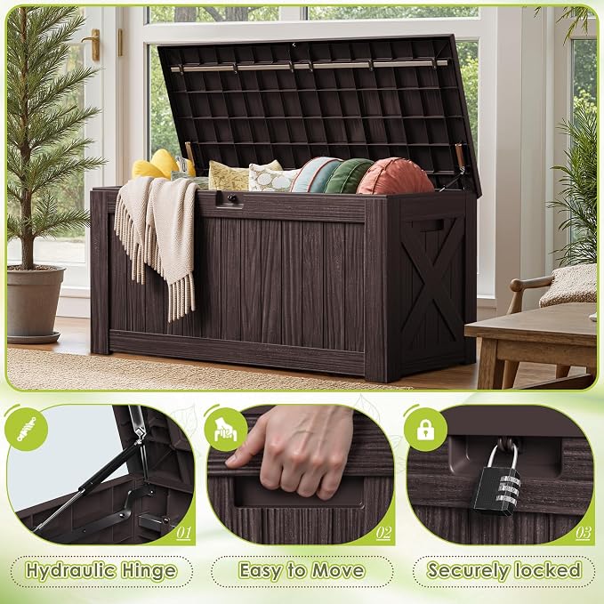 Devoko 125 Gallon Outdoor Storage Box, Waterproof Resin Deck Box | - Image 3