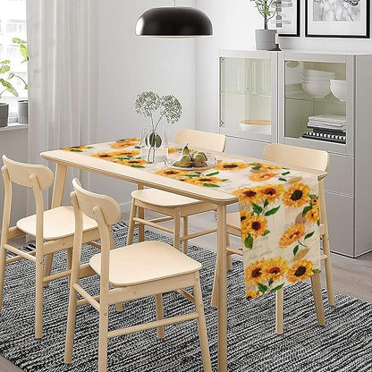 Sunflower Table Runner, Rustic Old Paper Seasonal Table Runner Farmhouse Kitchen Home Party Dining Room 13x70in