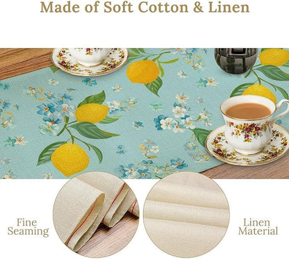 Farmhouse Lemon Fruit Table Runner,Nature Aesthetic Blue Flowers Plant Farmhouse Dining Table Decoration for Home Holiday Party Dresser Kitchen Cabin Restaurant Wedding Decor 13×108in