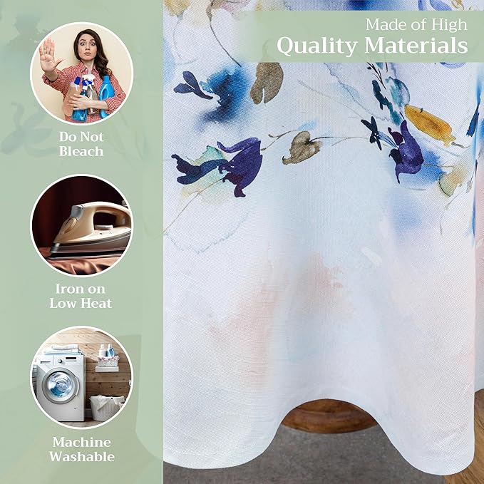 Maison d' Hermine Table Cloth Round Table 100% Cotton 63 Inches Tablecloth Reusable Decorative Everyday Use for Dining Room, Farmhouse, Home, Party, Festive & Wedding Spring Summer - Lazy Summer Days