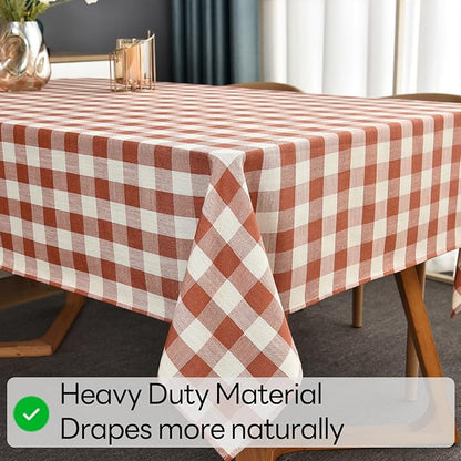Gingham Table Cloth for Rectangle Tables Orange Checkered Plaid Tablecloth Heavy Duty Cotton Blend Washable & Wrinkle Table Cover for Outdoor Kitchen Dining Picnic Camping (52x70 Inch)