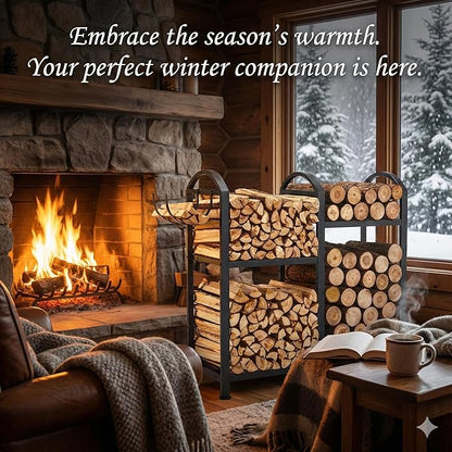 Firewood Rack Indoor With Hooks, 31inch Firewood Rack, log holders for firewood outdoor, Fireplace Wood holder Indoor, Adjustable Small Fire Wood Storage