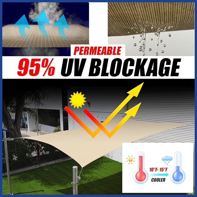 13' x 17' White Sun Shade Sail UPF50 Rectangle smTAPR0816 Canopy Fabric Cloth - Image 2