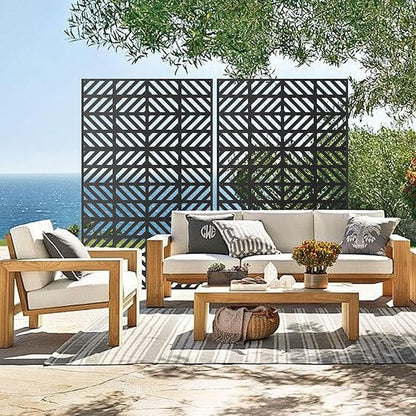 Heavy-Duty Outdoor Privacy Screen for Patio, Balcony, Backyard - 72" H * 44" W Tall Metal Room Divider with Geometric Pattern, Anti-Tipping Kit, Weather Resistant, Easy Assembly (Black-FGXPF)