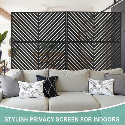 Metal Privacy Screen for Outdoor & Indoor Use, Free Standing Privacy Screen for Patio Garden Pool, 72" H x 47" W Decoative Privacy Panels, Weather Resistant, Easy Assembly (Black Parallel Line)