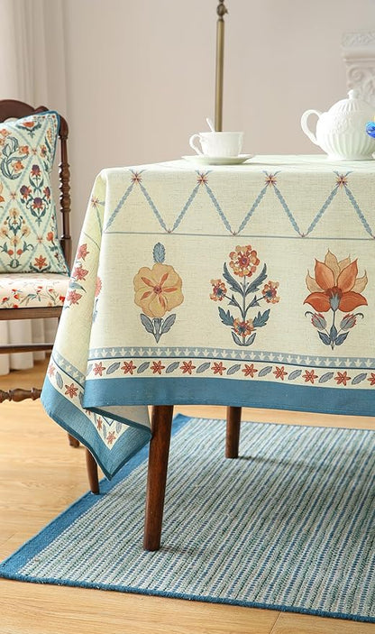 ISAENNE Designer Linen Floral Small Rectangle Tablecloth,Light Green Farmhouse Durable Table Cloth,Washable Decor Tablecloths for Dining Kitchen Thanksgiving Christmas,55"*71"-Floralsea B