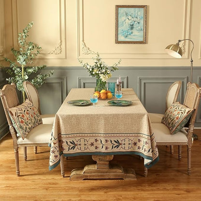 patdrea Designer Linen Extra Long Tablecloth for Rectangle Table,Beige Anti-Wrinkle Durable Floral Farmhouse Table Cloth,Decor Covers for Kitchen Dining,Christmas,Thanksgiving,63"x110"-Fram