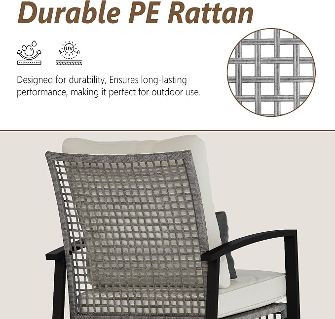 3 Piece Patio Rocking Chairs Set of 2, Outdoor Rocking Chair Bistro Set - Image 6