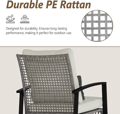 3 Piece Patio Rocking Chairs Set of 2, Outdoor Rocking Chair Bistro Set - Image 6
