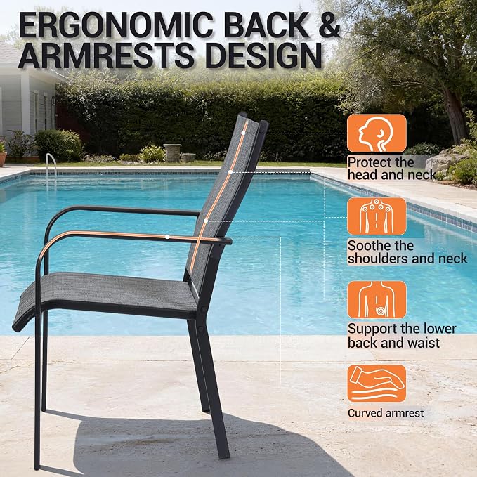 Patio Chairs Set of 4, Stackable Outdoor Dining Chairs, All Weather Breathable - Image 5