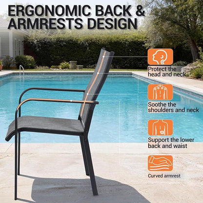 Patio Chairs Set of 4, Stackable Outdoor Dining Chairs, All Weather Breathable - Image 5