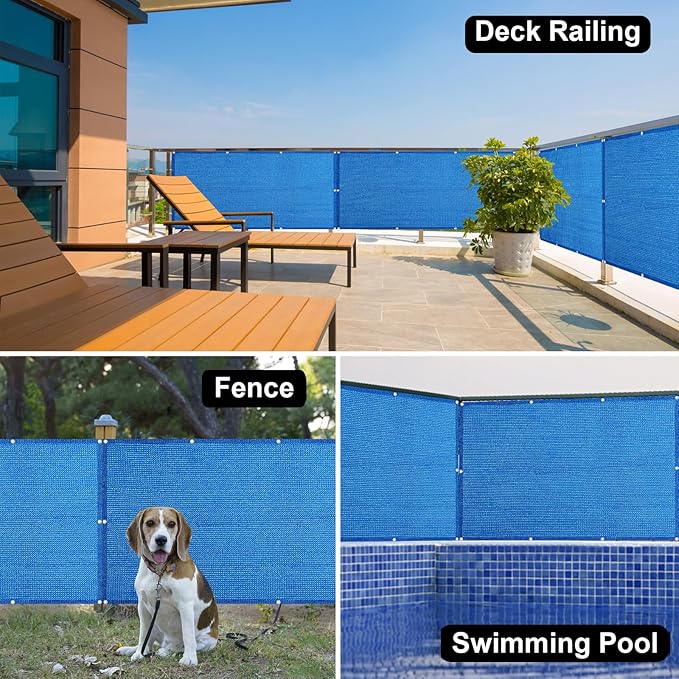 Eden's Decor Balcony Privacy Screen Cover Mesh Windscreen Weather-Resistant UV Protection for Backyard Deck, Patio, Balcony, Pool, Porch, Fence, Railing, Gardening (Blue,3'4"x 15')