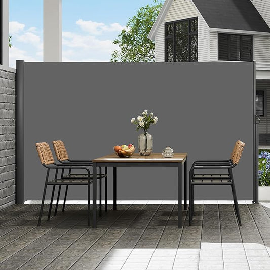 VEVOR Retractable Side Awning, UV 50 71''x118'' Full Aluminum Rust-Proof Outdoor Privacy Screen, 280 g Thicken Folding Room Divider Fence & Wind Screen for Backyard, Balcony, Roof Terraces, Grey
