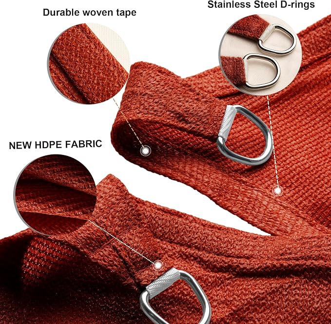 Sun Shade Sail 10'x15'x18' Terra Red Triangle Custom Size | 95% UV Block - Image 4