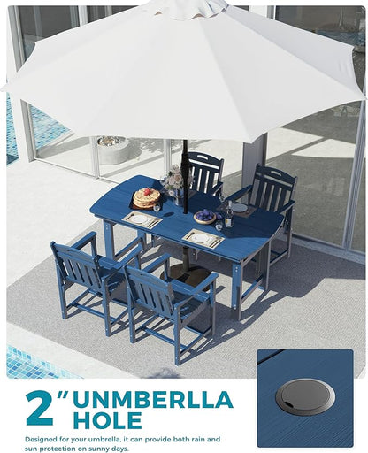 Ciokea HDPE Outdoor Dining Set, 5-Piece Patio Table and Chairs Set with Umbrella Hole, All-Weather Patio Dining Sets for 4, Durable Patio Furniture for Backyard, Garden, Lawn & Poolside, Navy Blue