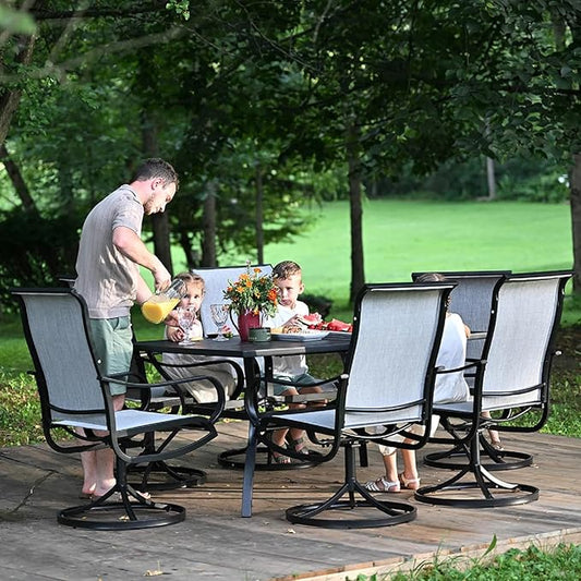 Sophia & William Outdoor Dining Set Patio Dining Set for 6 Outdoor Table and Chairs 7 Pieces Outdoor Patio Set with Swivel Patio Chairs 60"x 38" Metal Table for Garden Pool All Weather Grey