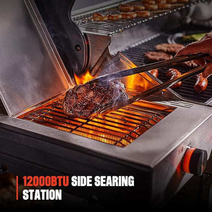 Monument Grills 6+1 Burner Smart Tech Propane Gas Grill, Denali 605Pro Stainless Steel Grill 78,000 BTU Outdoor Patio Barbecue Grill with Side Sear Burner, Knob Control, Cover and Rotisserie Kit
