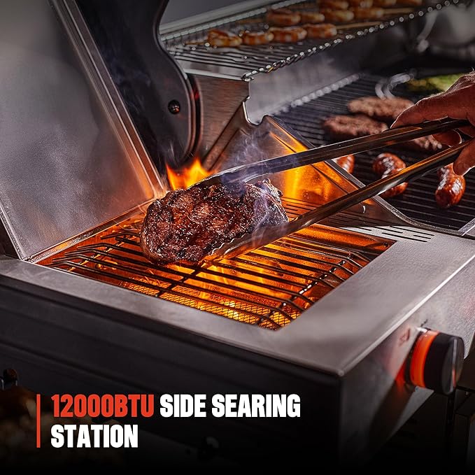 Monument Grills 6+1 Burner Smart Tech Propane Gas Grill, Denali 605Pro Stainless Steel Grill 78,000 BTU Outdoor Garden Barbecue Grill with Side Sear Burner, Cooking Plate, Cover and Rotisserie Kit
