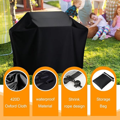 Grill Cover 40 inch, [Upgraded to 420D] Heavy Duty Waterproof BBQ Grill Cover, Outdoor Fade & Rip Resistant with Adjustable Drawstring, for Gas Charcoal Grills, Black