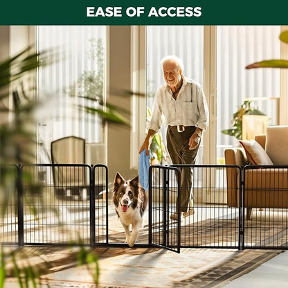 FXW Dog Gate Extra Wide Designed for Indoor Use, Adjustable Width Up to 219-inch Wide (32" H 8 Wire Panels for Small and Medium Dogs), Black