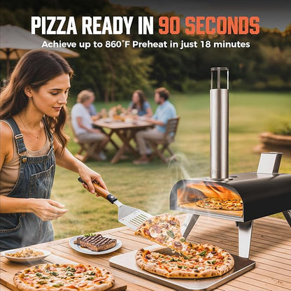 BIG HORN OUTDOORS 12" Woodfire Pizza Stone Oven, 887°F Outdoor Stainless Pizza Cooker, Portable for Party Usage, Black