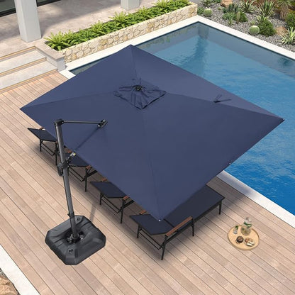 PURPLE LEAF Patio Umbrella 9' x 11.5' Rectangle All-Day Shade Control Navy | by PURPLELEAF