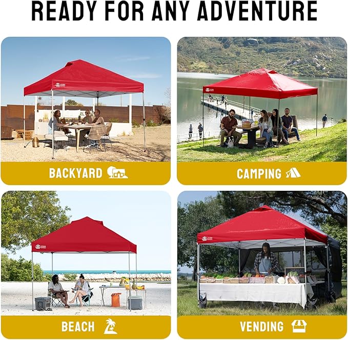 CROWN SHADES 12x12 Pop Up Canopy Outside Canopy, Patented One Push Tent Canopy with Wheeled Carry Bag, Bonus 8 Stakes and 4 Ropes, Red