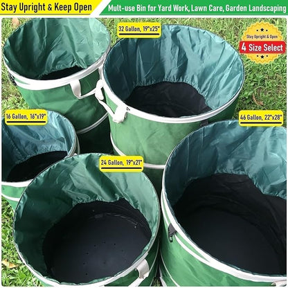 24 Gallon and 46 Gallon Collapsible Trash Can Solid Bottom for Yard Waste Bag,Garden Debris Bag,Pop-Up Trash Can,Recycling Bin,RV Camping Waste Bin,Laundry Hamper,Lawn Grass,Yard Weeds Bags,Leaf Bags
