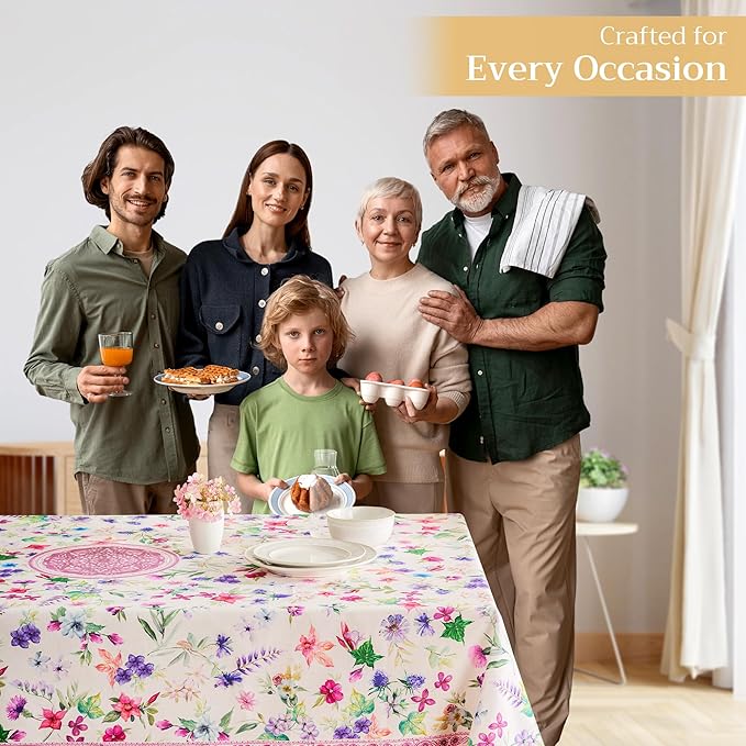 Maison d' Hermine Table Cloth Rectangle Table 100% Cotton 60 x 120 Inches Tablecloth Reusable Decorative Everyday Use for Dining Room, Farmhouse, Home, Party, Festive & Wedding Spring Summer - Chardon