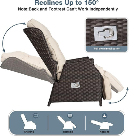 2 Pieces Outdoor Wicker Recliner - Image 3