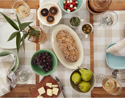 Solino Home Linen Checkered Table Runner 120 Inches Long - 100% Pure Linen Natural and White Buffalo Check Table Runner 14 x 120 Inch Ideal for Dining, Spring, Easter, Winter