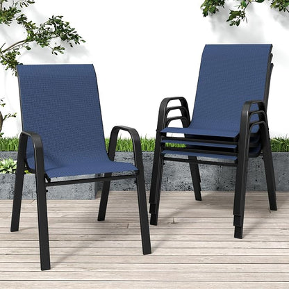 Navy Patio Chairs Set of 4, Stackable Outdoor Dining Chairs by Vimstora