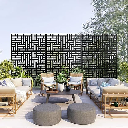 Casaphoria 72" H x 47" W Metal Outdoor Privacy Screen, Freestanding Decorative Divider for Patio, Deck, Balcony, and Garden with Stable Base, Black Helen
