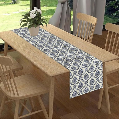 Damask Table Runner, Rustic Gothic Baroque Style Floral Bohemian Boho Blue Flower Antique Vintage Coffee Table Center Decor for Kitchen and Dining Outdoor Country Party Table Decorations, 13"x72"