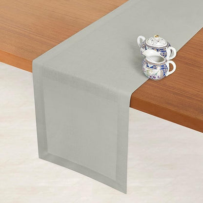 D'Moksha Homes Linen Silver Grey Table Runner 120 Inches Long - 100% Pure Linen Dining Table Runner 14 x 120 Inch for Winter, Holiday - Machine Washable