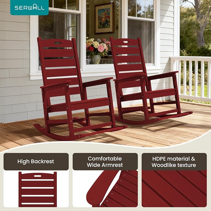 SERWALL Outdoor Rocking Chair Set of 4, Oversized HDPE Rocker, All Weather - Image 9