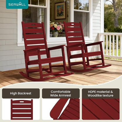 SERWALL Outdoor Rocking Chair Set of 4, Oversized HDPE Rocker, All Weather - Image 9