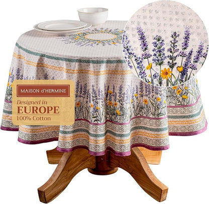 Maison d' Hermine Table Cloth Round Table 100% Cotton 63 Inches Tablecloth Reusable Decorative Everyday Use for Dining Room, Farmhouse, Home, Party, Festive & Wedding Spring Summer - Fanny Lavender