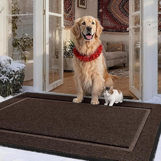 Extra Large Front Door Mat Outside Entrance Indoor Doormat, 60" x 34" Outdoor Mats for Patio Waterproof, Outdoor Door Mats for Outside Entry, Indoor Rugs for Entryway, Sturdy Natural Rubber, Brown