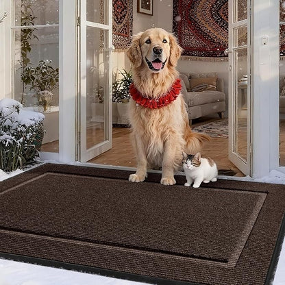 Large Front Door Mat Outside Entrance Indoor Doormat, 47" x 30" Outdoor Mats For Patio Waterproof, Outdoor Door Mats For Outside Entry, Indoor Rugs for Entryway, Sturdy Natural Rubber Entry Mat, Brown