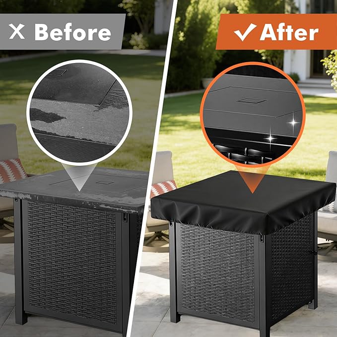 Outdoor Fire Pit Cover Square, Waterproof Fire Pit Cover for 28"-32" Square Fire Pit Tables, Industrial-Grade 3-Layer Structure 600D Fabric, UV Proof & Tear-Resistant Outdoor Firepit Cover