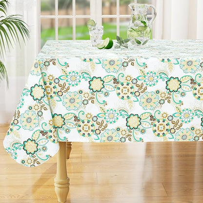 misaya Rectangle Waterproof Vinyl Table Cloth, Wipeable Tablecloth with Flannel Backing, Plastic Table Cover for Dinner, Picnic, Indoor and Outdoor (Paisley Flower, 60" x 84")