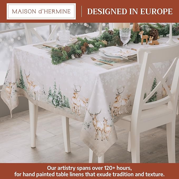 Maison d' Hermine Table Cloth Rectangle Table 100% Cotton 60 x 120 Inches Fall Tablecloth Reusable Everyday Use for Thanksgiving Christmas Decorations Dining Farmhouse Party (Deer in The Woods)
