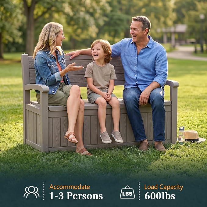 Outdoor Bench, Waterproof Garden Storage Bench, 100 Gallon Deck Box | Lockable - Image 5
