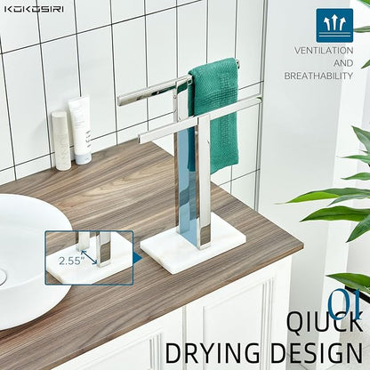 KOKOSIRI Hand Towel Holder Stand Towel Rack with Marble Base, Bathroom Kitchen Vanity Polished Stainless Steel Towel Bar 15.7'' Height THS0001-SM-CH