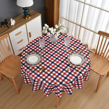 Waterproof Plaid Tablecloth Fabric - Round 58 Inch Classic Gingham Checker Table Cloth for Indoor/Outdoor Use - Buffalo Table Cover for Picnics, BBQs, and Parties